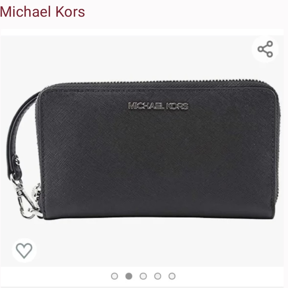 Michael Kors Jet Set Zip Around Phone Holder Wallet Wristlet Black